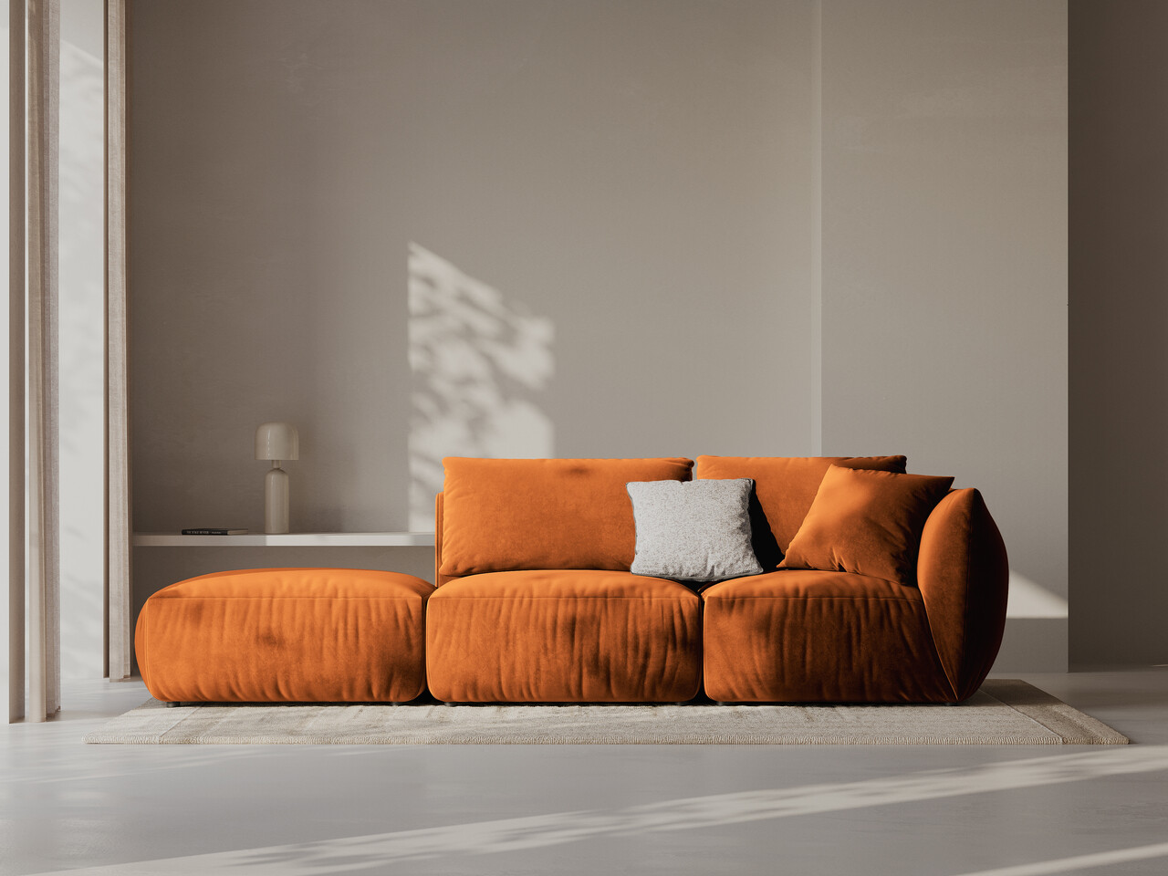 Canapea modulara 3 locuri cotiera stanga, Chris-184, Micadoni Home, 315x100x80 cm, catifea, teracota - imagine 6